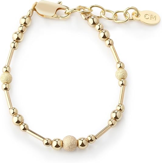 Cherished Moments Children's 14K Gold-plated and Sterling Silver Bracelet with Cultured Pearls, Liquid Gold and Silver Accents for Babies, Toddlers, and Little Girls