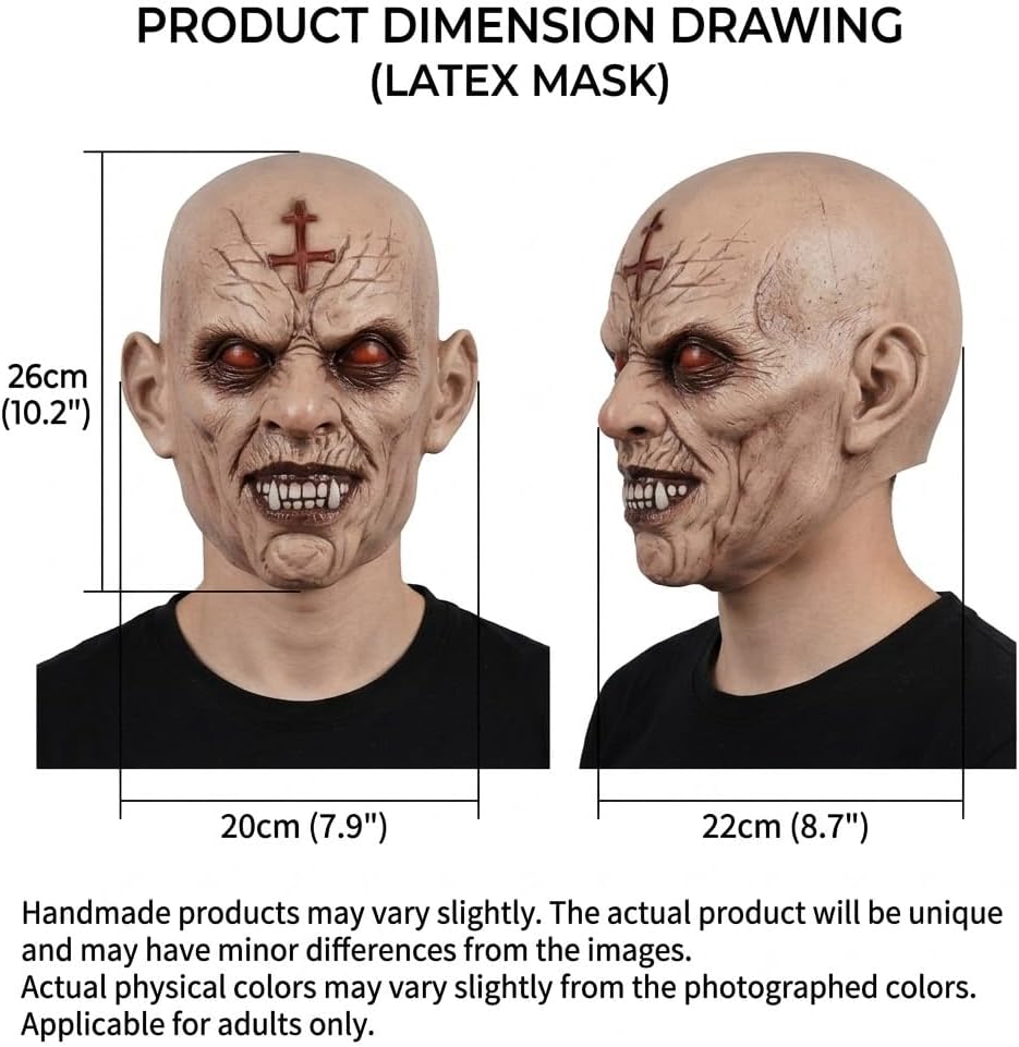 Scary Vampire Latex Mask Creepy Demon Headpiece for Adults Realistic Bald Ghoul Face Cover Halloween Cosplay Prop Horror Costume Helmet