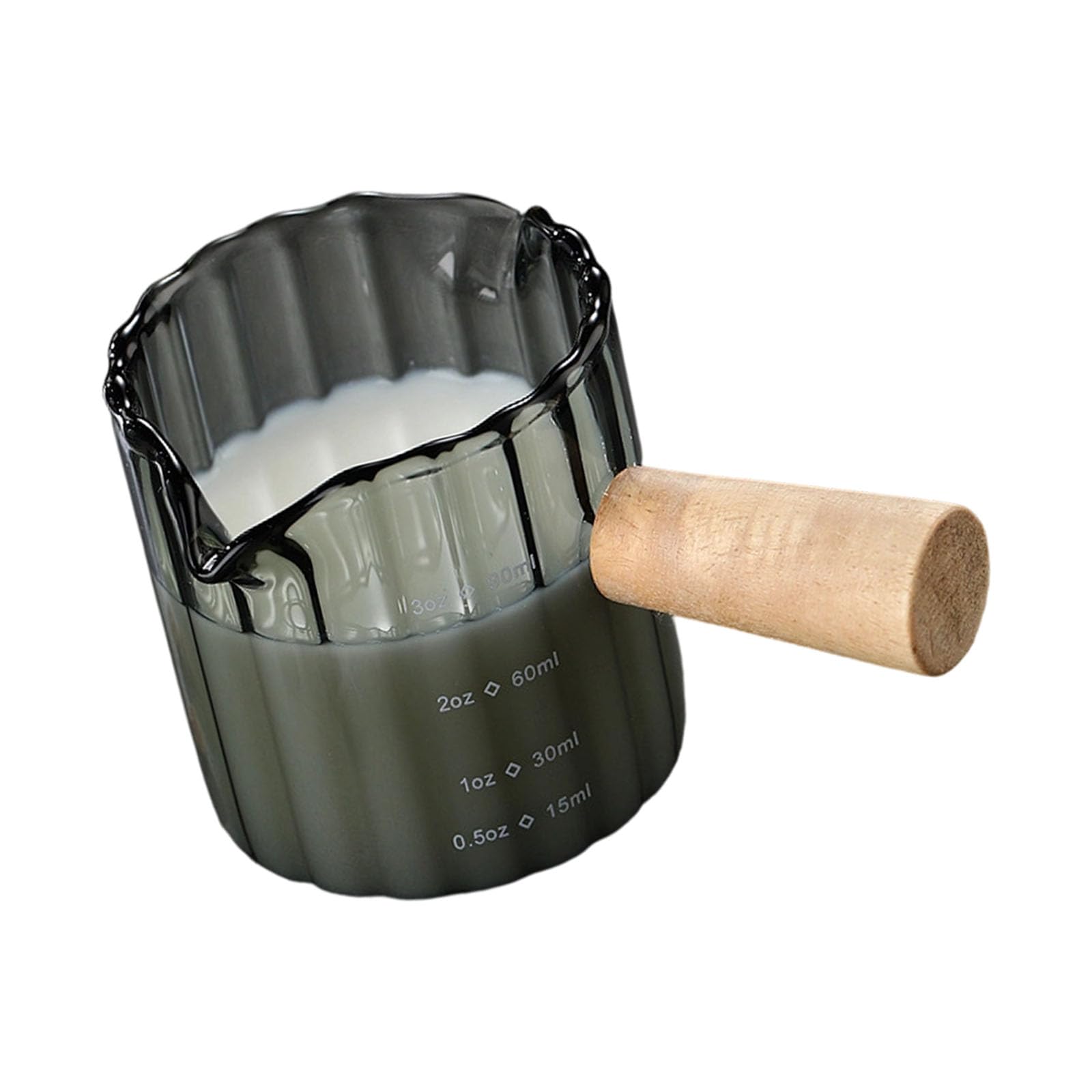 MALSSE Glass Measuring Cup with Ergonomic Wood Handle Milk Frothing Pitcher Espresso Accessories Kitchen Measuring Cup