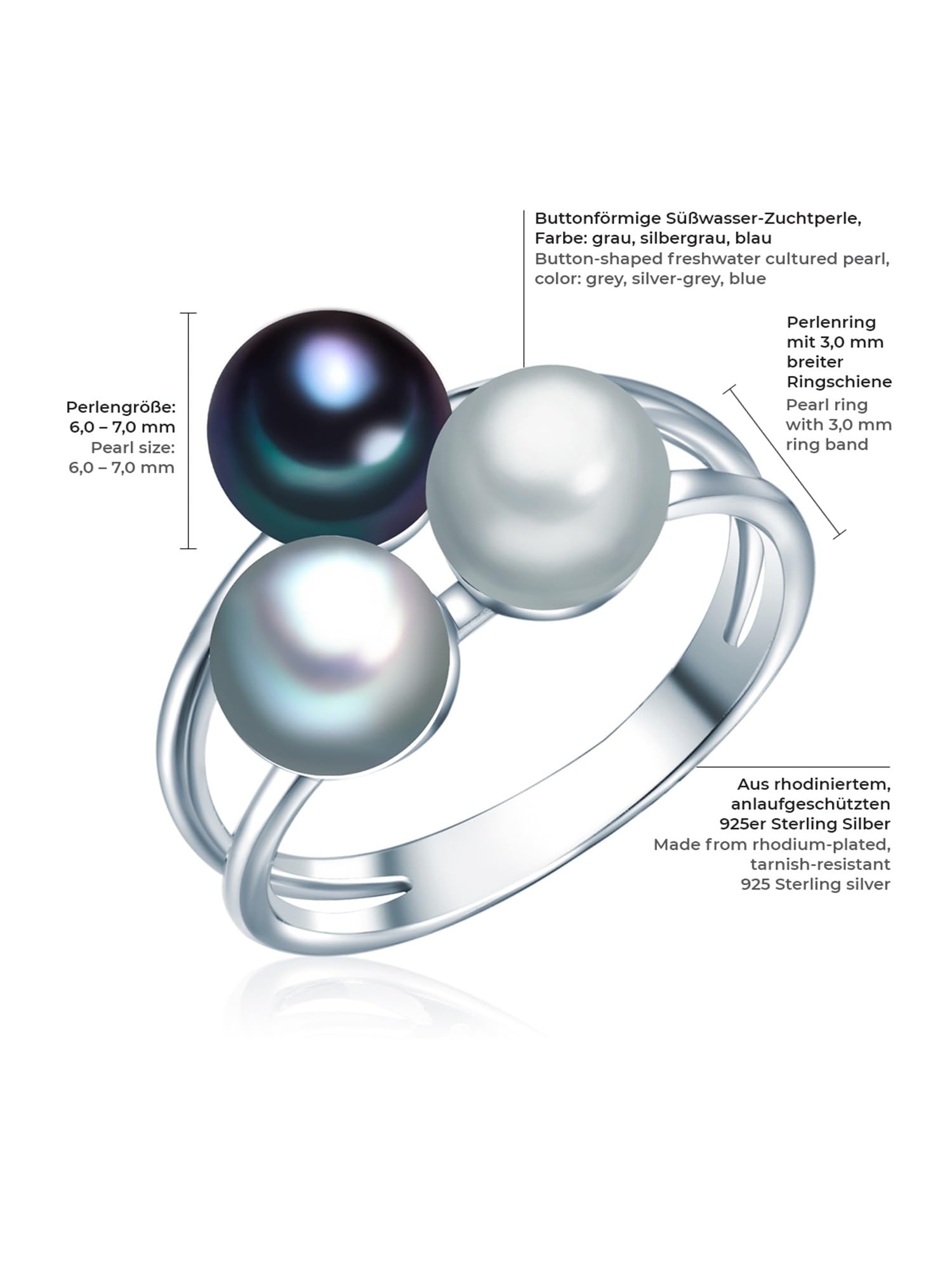 Valero Pearls Anillo de perlas para Mujer Plata de ley 925