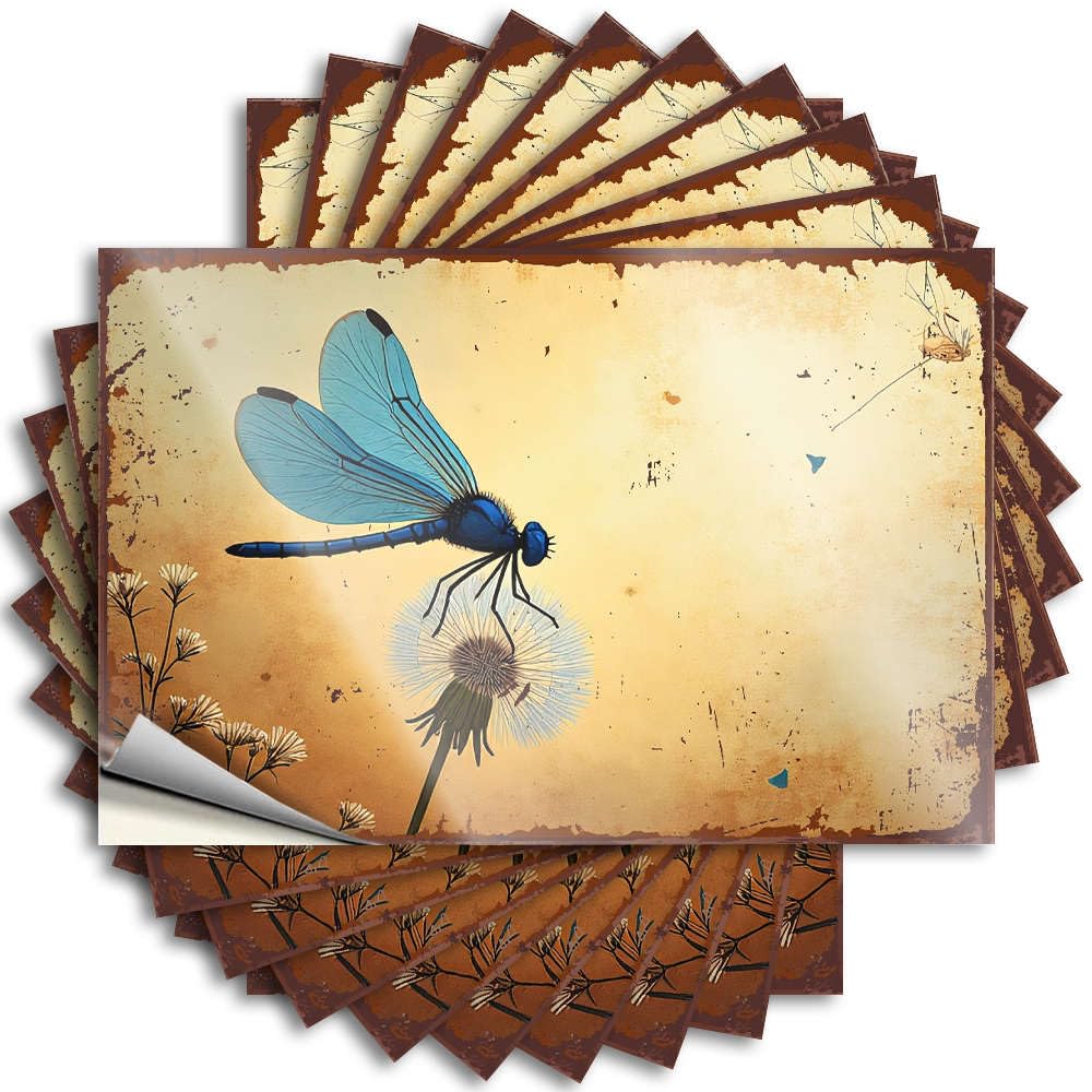 Cottage Encouraging Decals - Blue Dragonfly On A Dandelion. Removable Decal Helmet Easy Peel for Sports(12X18CM)