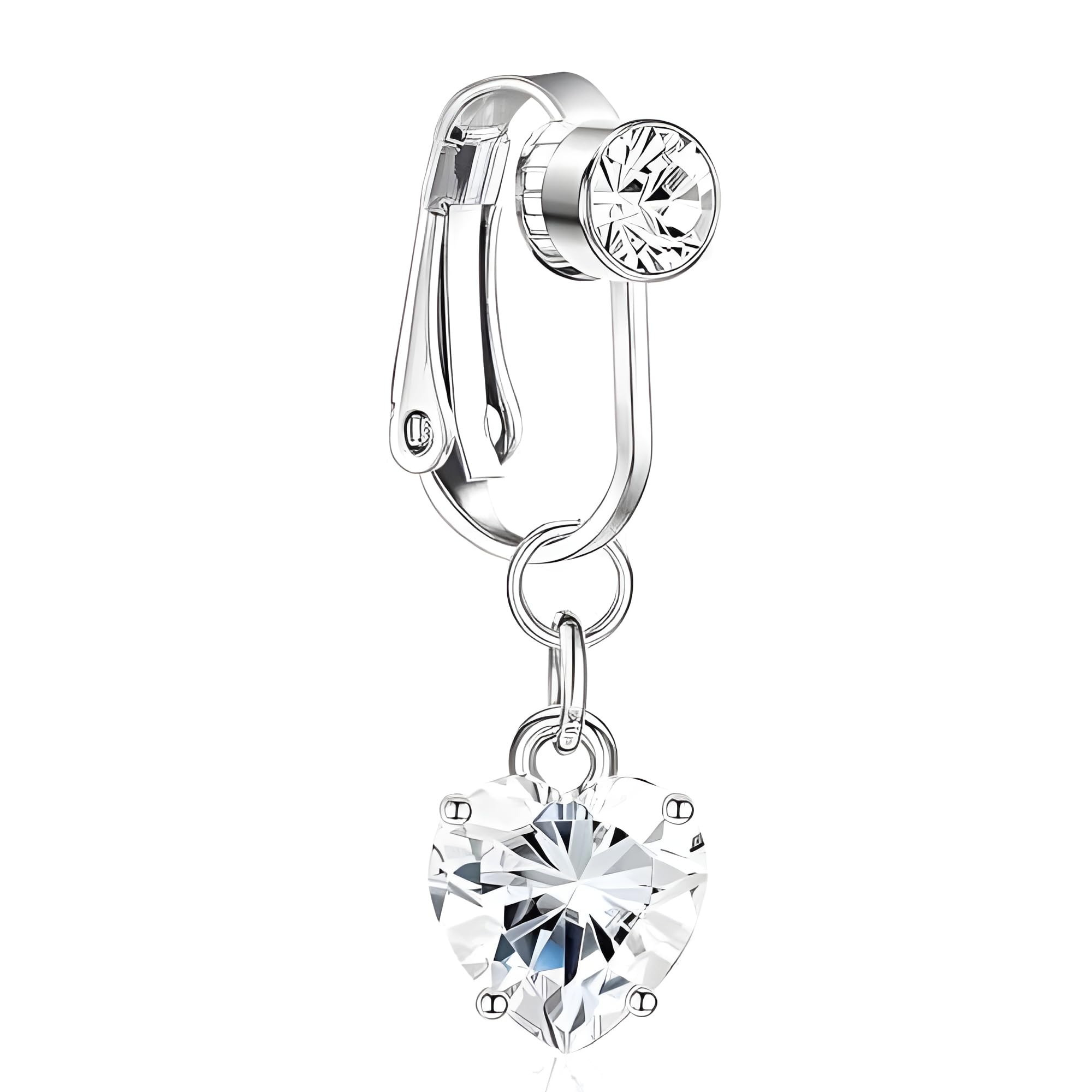 rvm jewels Fake Belly Button Rings Clip On Belly 316L Stainless Steel Silver Heart Shape Rhinestone Non Piercing Navel Artificial Belly Rings for Women Girls-picture-14