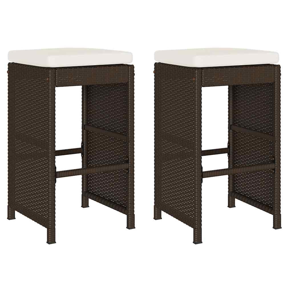 mtlskopal - Set di 2 sgabelli da giardino, in polyrattan, 40 x 40 x 76 cm, con cuscino bianco crema, telaio in acciaio, fino a 110 kg, per esterni, balcone, terrazza, giardino