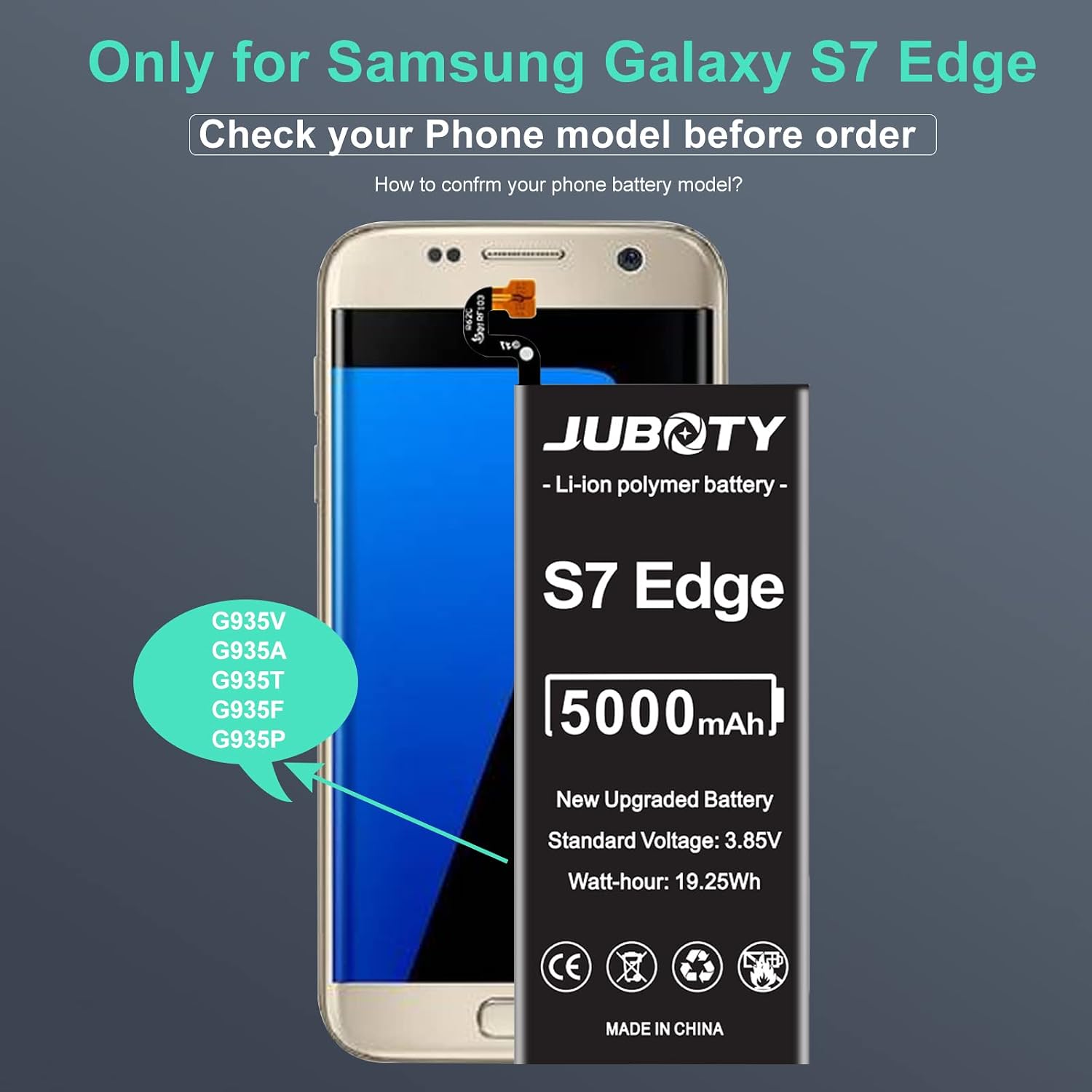 [5000mAh] Galaxy S7 Edge Battery, New Upgraded Li-Polymer Higher Capacity 0 Cycle Battery Replacement for Samsung Galaxy S7 Edge Battery Model G935V G935A G935T G935F G935P with Repair Tool Kit