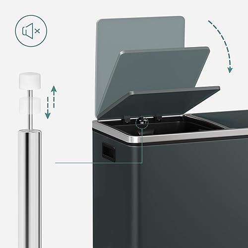 Miniatura 4 de SONGMICS Bote de basura, 2 botes de basura de 8 galones (2 x 30 L) para cocina, con 15 bolsas de basura, 2 compartimentos, cubos interiores de