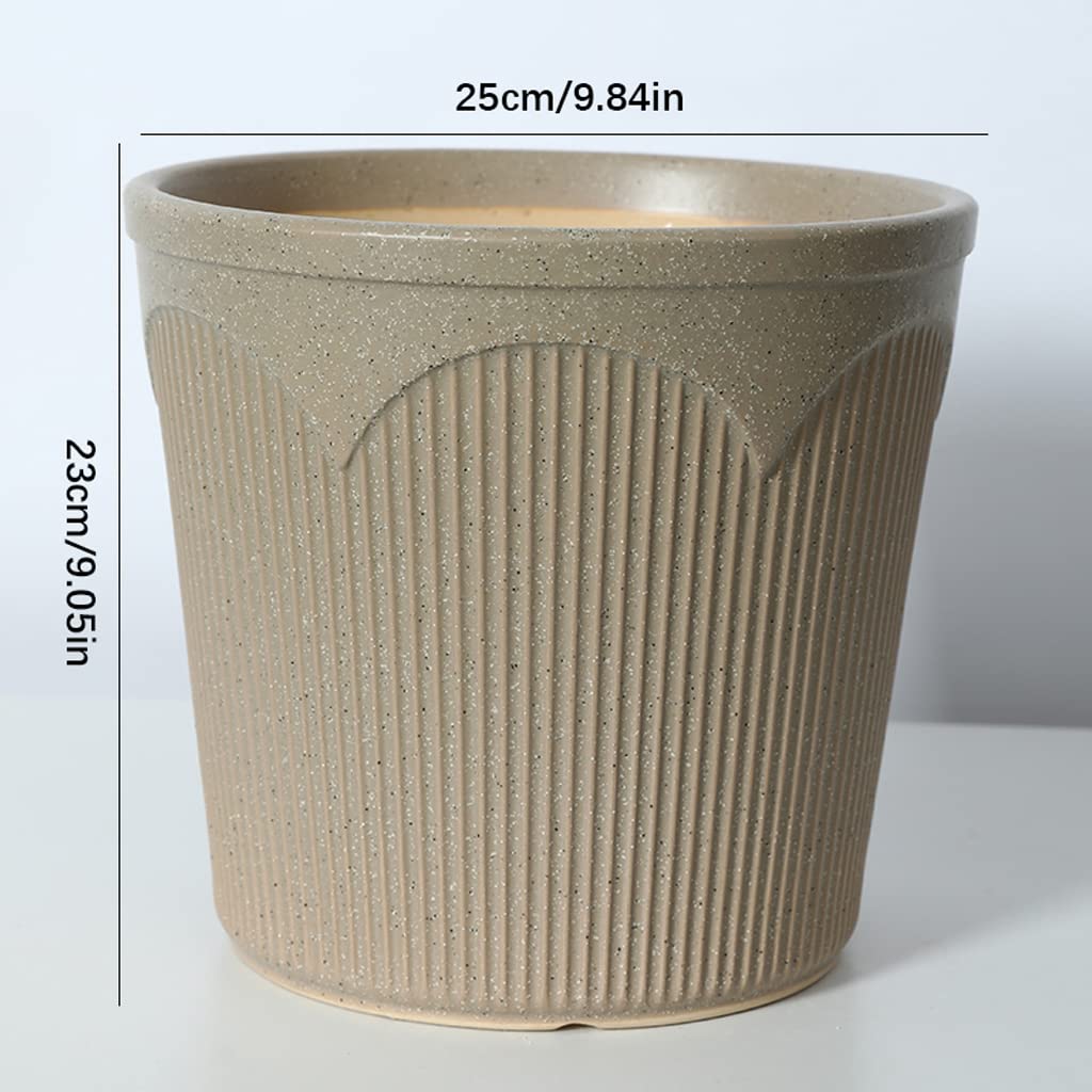 Vasi da Giardino Vaso da Fiori in Ceramica, vasi per Piante Marroni con Motivo Verticale con Foro di drenaggio e piattino per Decorazioni per Interni ed Esterni