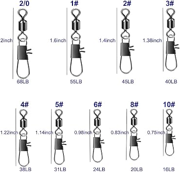 Barrel Snap Swivels Fishing, 100pcs Rolling Swivel with Safety Snap Copper Stainless Steel Fishing Line Connector for Saltwater Freshwater