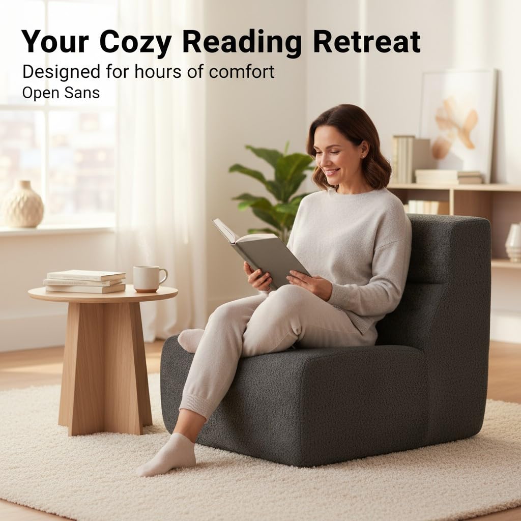Bodenstuhl mit Hochdichtem Schaumstoff, Grau Ergonomischer Meditationsstuhl, Lazy Sofa, Relaxsessel für Wohnzimmer (Dunkelgrau)
