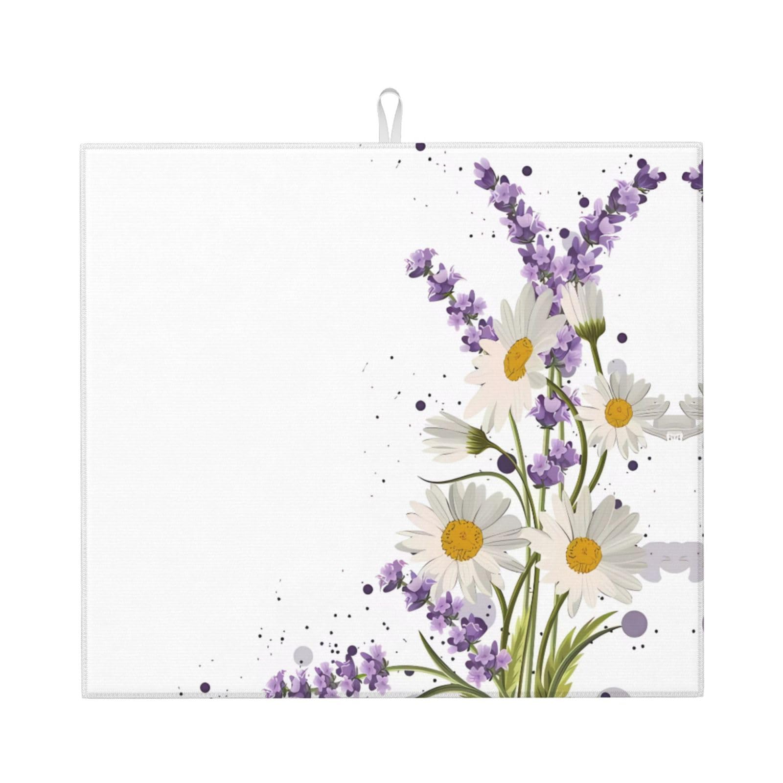 Yyhhaofa Black Lavender And Daisies Prints Kitchen Drying Mat – Absorbent Dish Throw For Countertops, Non-Slip Quick-Dry Layer With Stylish Prints
