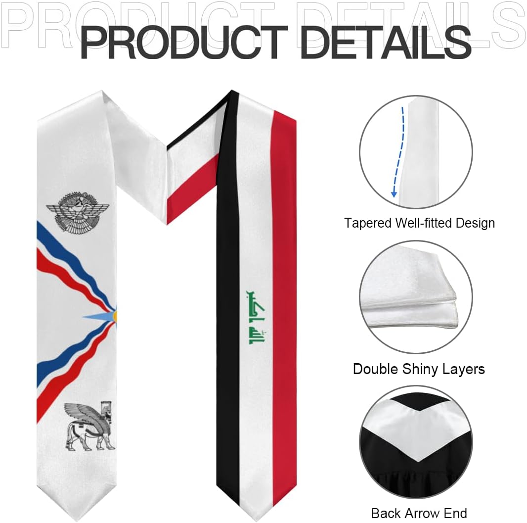 Assyria Assyrian Angolan Angola Flag Graduation Stole Sash Scarf Gifts for Graduation's Day Stoles Shawl