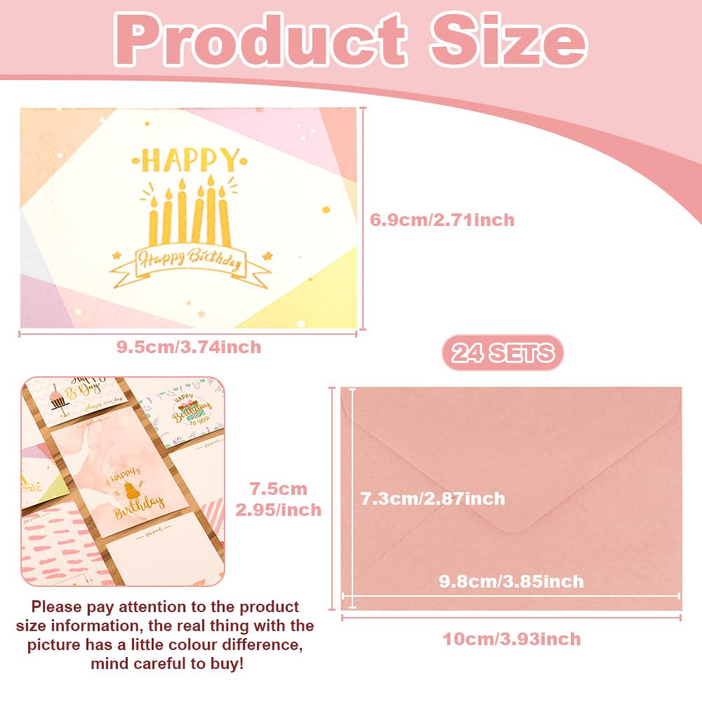 24 Happy Birthday Cards with Envelopes, Greetings Modern Occasion Card, Paper Birthday Card, 8 Variety Set for Celebrations, Office, Friends, Family, and Special Occasions(6.9 x 9.5cm)