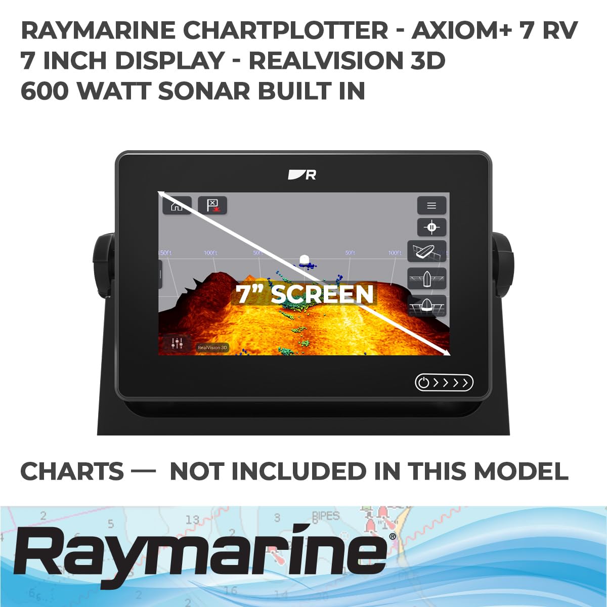 Raymarine Axiom+ 7 RV, Multifunktions-Touchscreen, 17,8 cm (7 Zoll), 600 W, Downvision und Realvision, integriertes 3D, WiFi, ohne Mapping oder Sonde
