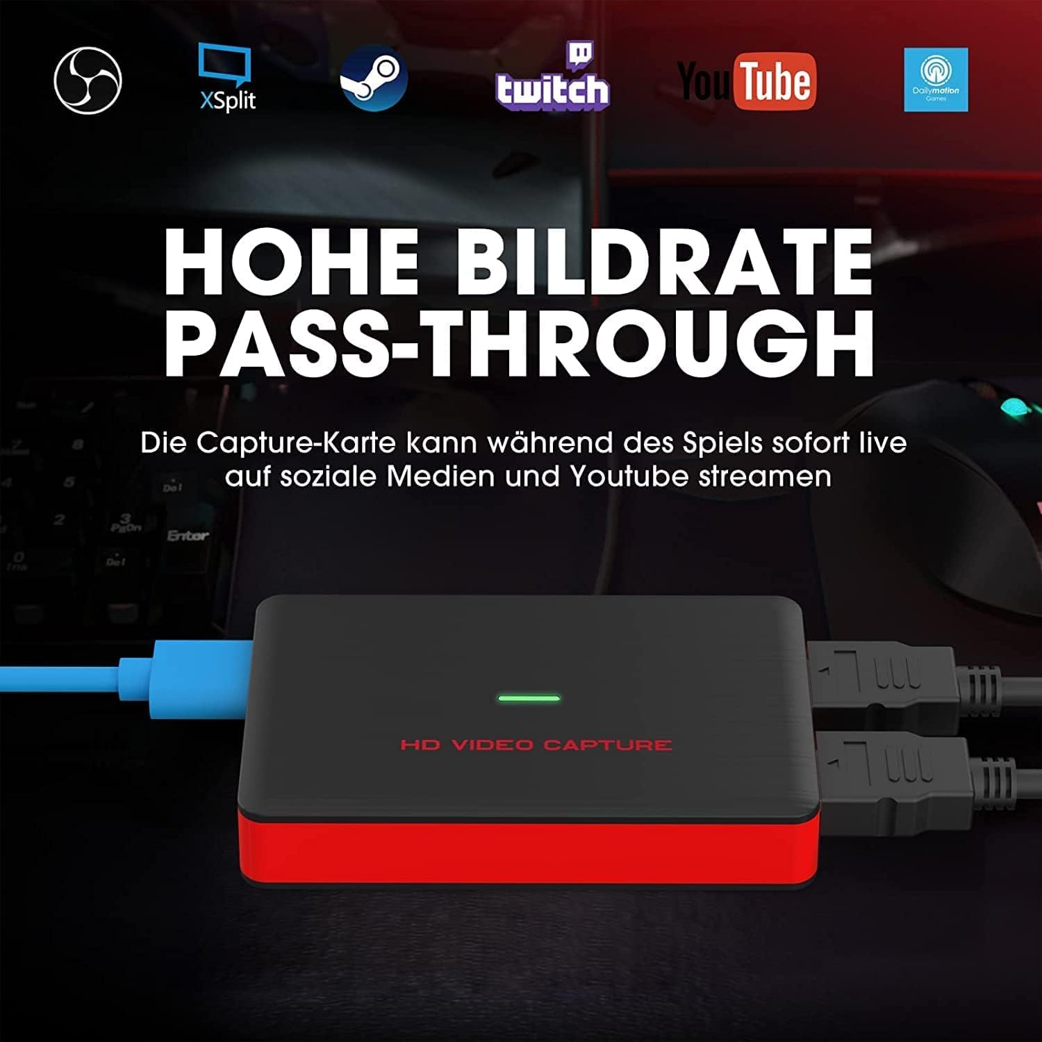 HDMI Video Capture 4K 1080P HD 60FPS, USB 3.0 Scheda di Acquisizione Video HDMI Loop-Out per Streaming Gaming OBS Compatibile con PC Switch PS5 Xbox MacBook iPad Camera