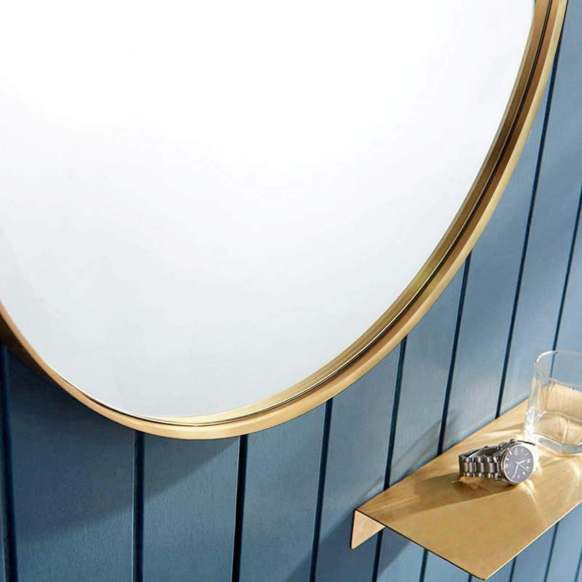 TinyTimes 27.56" Modern Large Round Mirror, Accent Mirror, Round Wall Mirror, Brushed Framed, Circle Metal Mirror, Wall Decor, for Bathroom, Living Rooms, Entryways - Gold