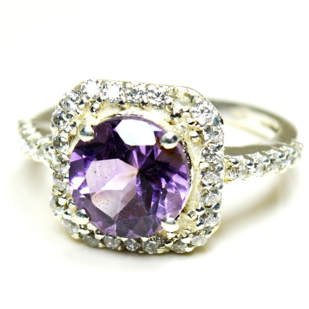 Anello di Fidanzamento in Argento Sterling 925 con Ametista Viola Naturale, Fatto a Mano, Misura H-Z e Argento, 67 (21.3), Colore: Purple, cod. JOCMSR-39-X