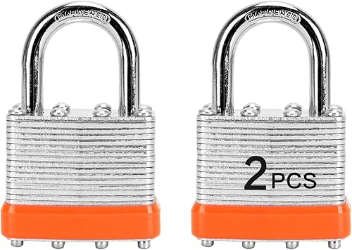 LQYN Candado laminado con llave (1-916 pulgadas, 1.575 in), cerraduras iguales con llave, aro naranja, grillete normal, paquete de 2, cerradura para