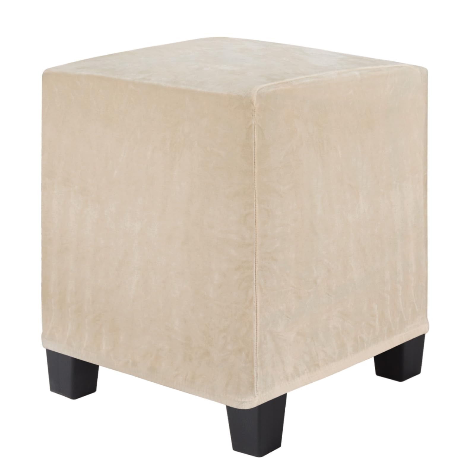 M METERXITY 1-Pack Square Ottoman Cover, (15-18) x(13-18) x(13-18) Inch Stretchable Velvet Fabric Ottoman Slipcover Footstool Foot Rest Protector with Elastic Bottom[Camel]
