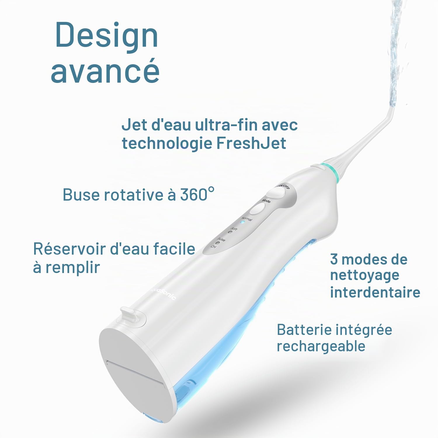 AquaSonic Hydropulseur – Rechargeable sans fil pour le nettoyage des dents – Étanche et portable hydropulseur dentaire avec 5 embouts de jet – Accolades à domicile