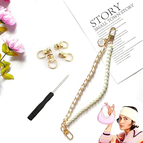 Bolso de mano de imitación de perlas de doble asa corta accesorios de cadena de repuesto para cartera correa de hombro cadena de metal perla