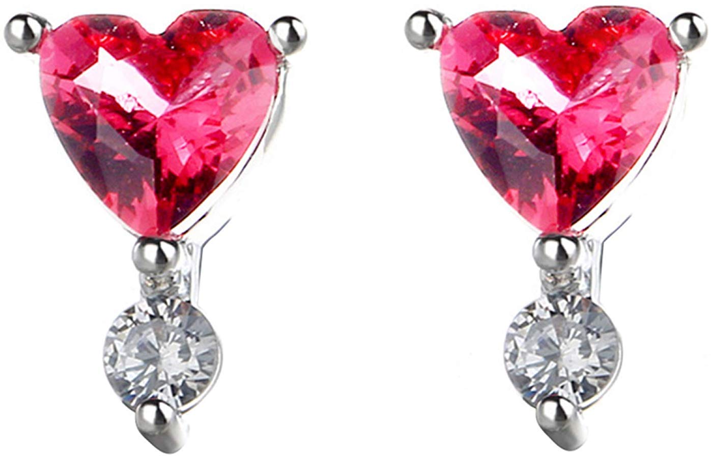 djryj unexceptionable 925 Sterling Silver Love Heart Stud Earrings With Rose Red Cz Female Brincos For Women Fine Jewelry