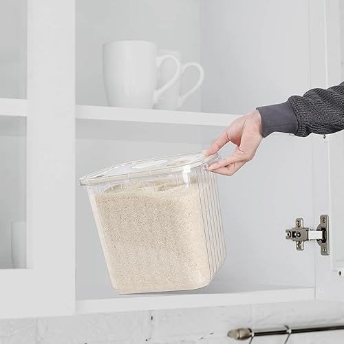 Miniatura 4 de Recipiente hermético transparente para arroz de 22 libras con taza medidora, contenedor de almacenamiento de arroz sellado, sin BPA, 1 paquete
