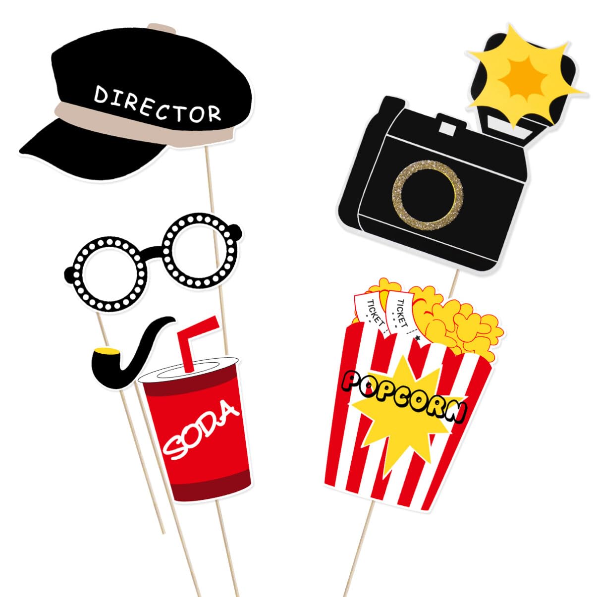VALICLUD 21Pcs Accessoires Photo ThèMe CinéMa pour FêTe DéCoration Photobooth Mariage Masques Et Props Amusants pour SoiréE CinéMa Et Anniversaire