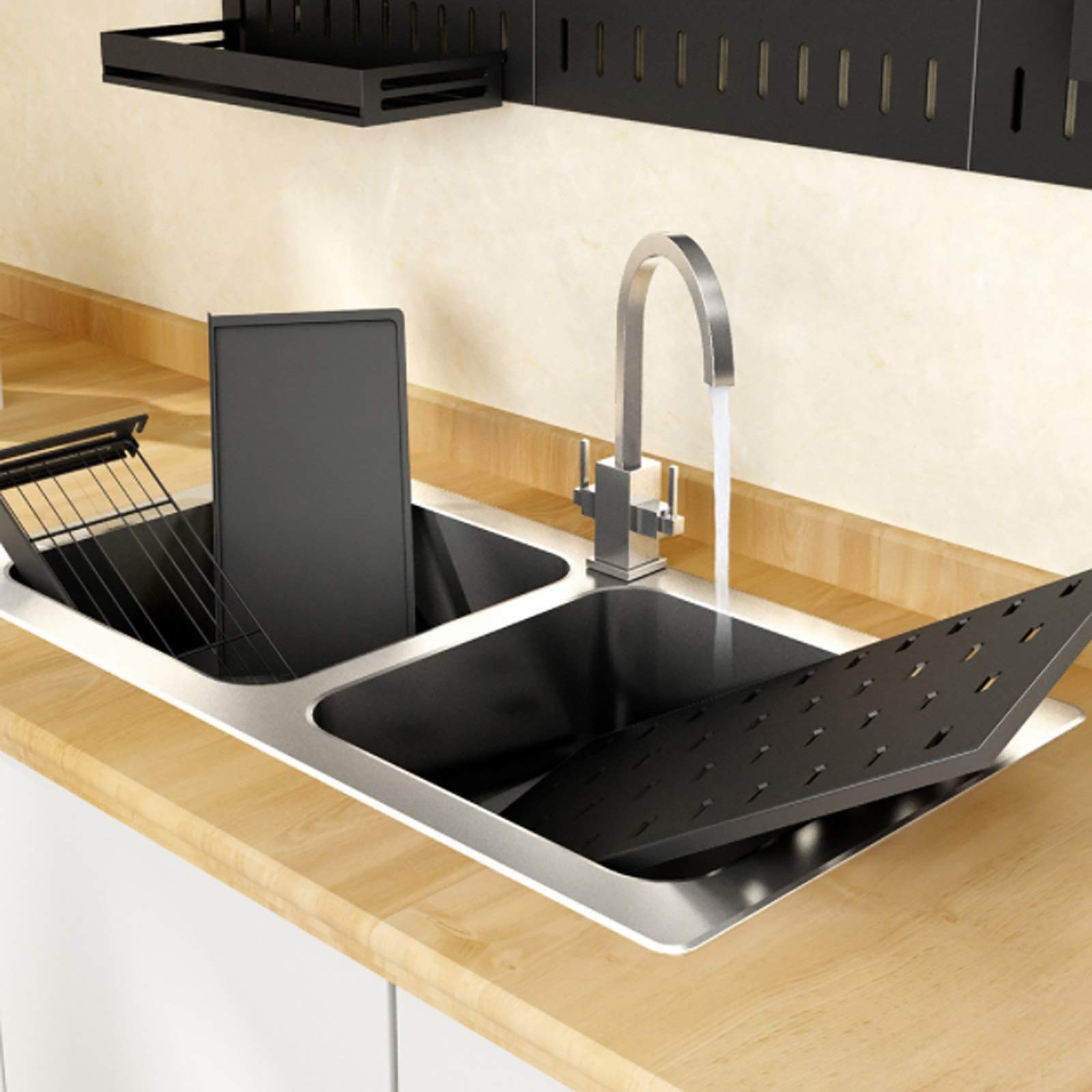 Escurridor de Platos de Pared para Colgar en Paneles Traseros, Estante para Especias a presión para una fácil instalación y extracción, escurridor de Platos de Acero INOX,
