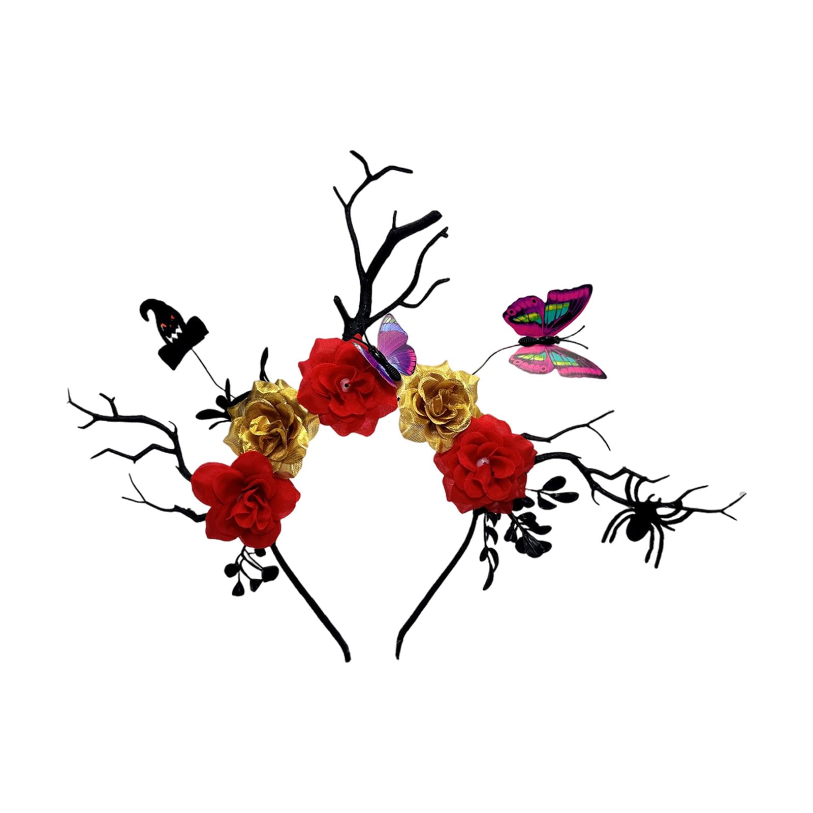 Jazuaiao Lightweight Halloween Headband Hair Accessories Floral Branch Deer Antlers and Butterfly Detail for Costume Parties Halloween Hair Accessory