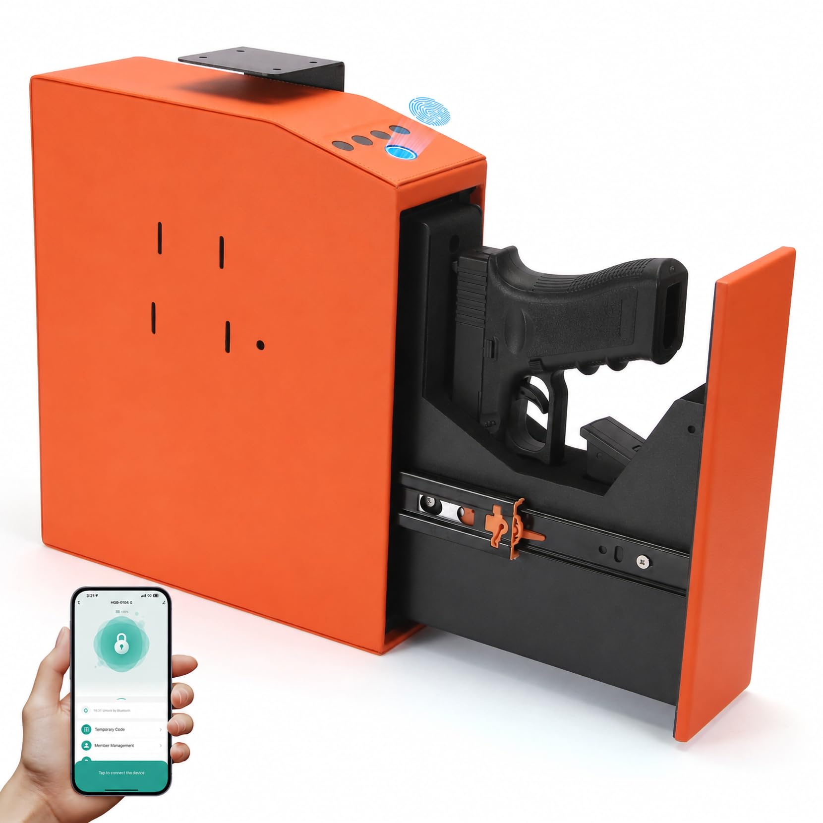 Cassaforte intelligente per fucile biometrico, con controllo tramite app, tastiera digitale, struttura in acciaio al carbonio, esterno in pelle, scanner per impronte digitali, per uso