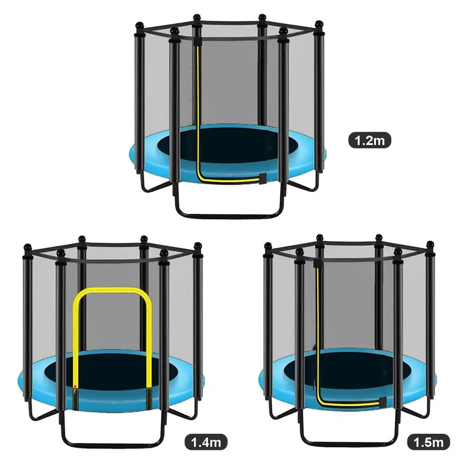 Siatka bezpieczeństwa trampoliny do 6-biegunowych trampolin ogrodowych, trwała siatka zastępcza (1,2 m/1,4 m/1,5 m) pasuje do większości modeli trampolin, zwiększona ochrona i stabilność