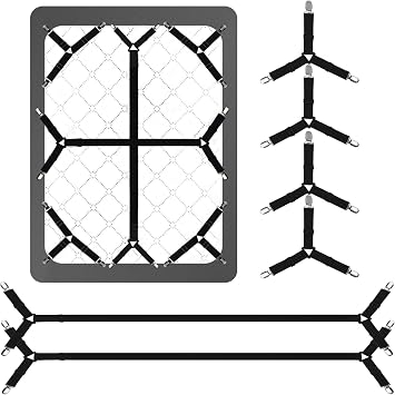 Luyena Bed Sheet Straps,6 PCS Secure and Fitted Sheet Straps for Full Size Bed,Adjustable Sheet Clips Elastic Fasteners Holders for Corners,Enhance Your Sleeping ExperienceBlack