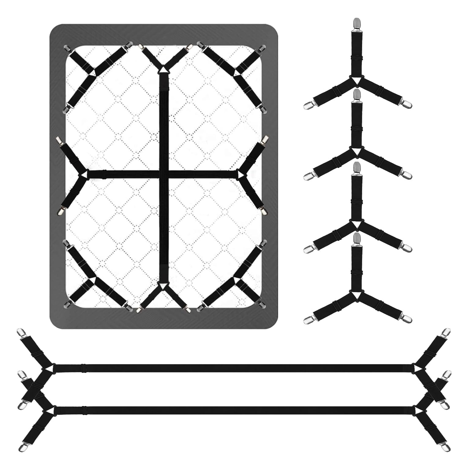 Bed Sheet Straps 6 PCS Secure and Fitted Sheet Straps for Full Size Bed Adjustable Sheet Clips Elastic