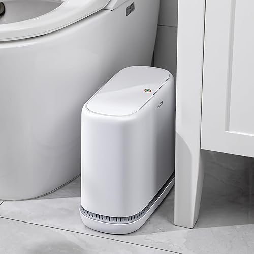 JOYBOS Bote de basura para baño, 4 galones impermeable con sensor de movimiento pequeño para dormitorio con tapa, cubo de basura delgado de plástico