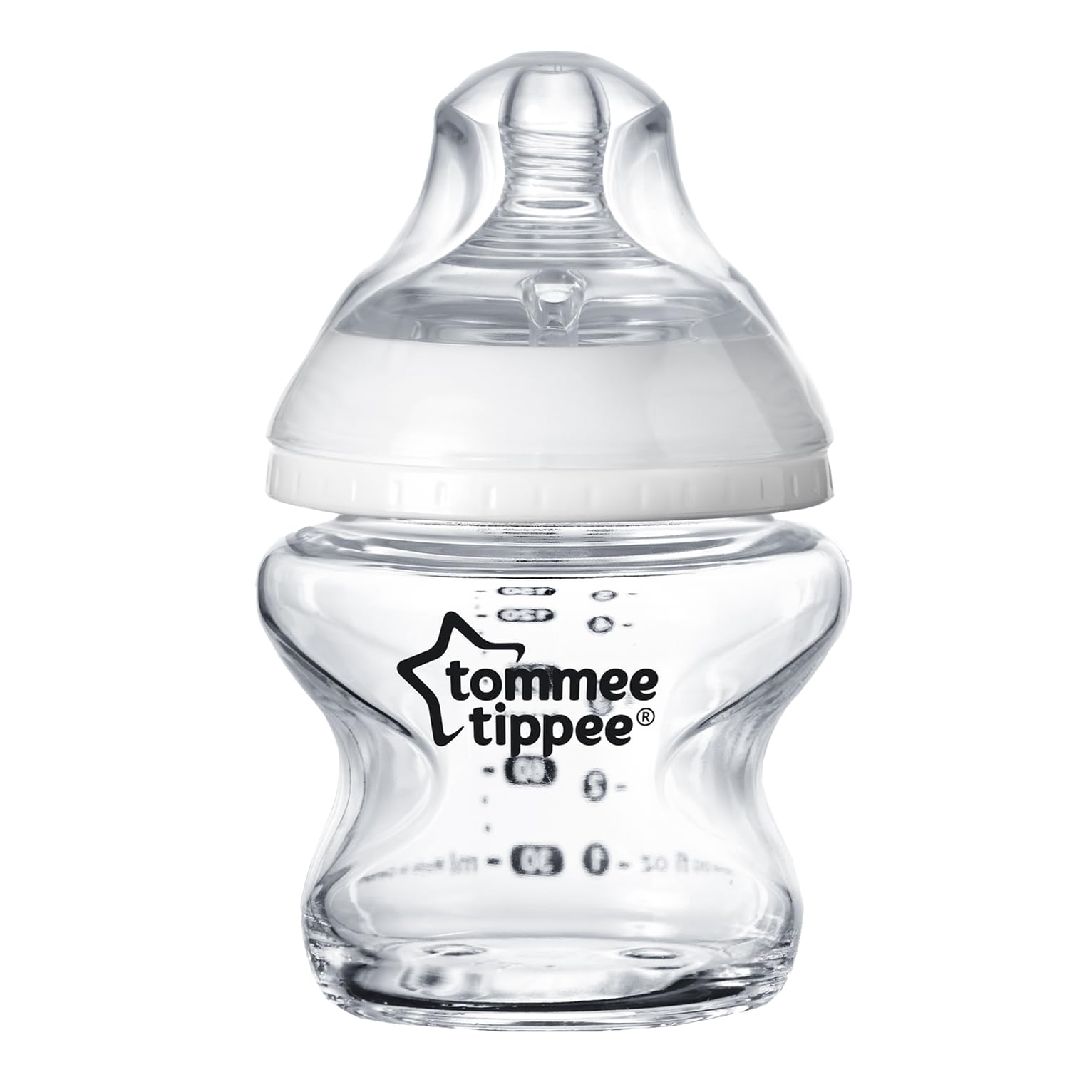 Tommee TippeeCloser to Nature Glass Baby Bottle, Slow Flow Breast-Like Teat with Anti-Colic Valve, 150ml, Pack of 1, Clear