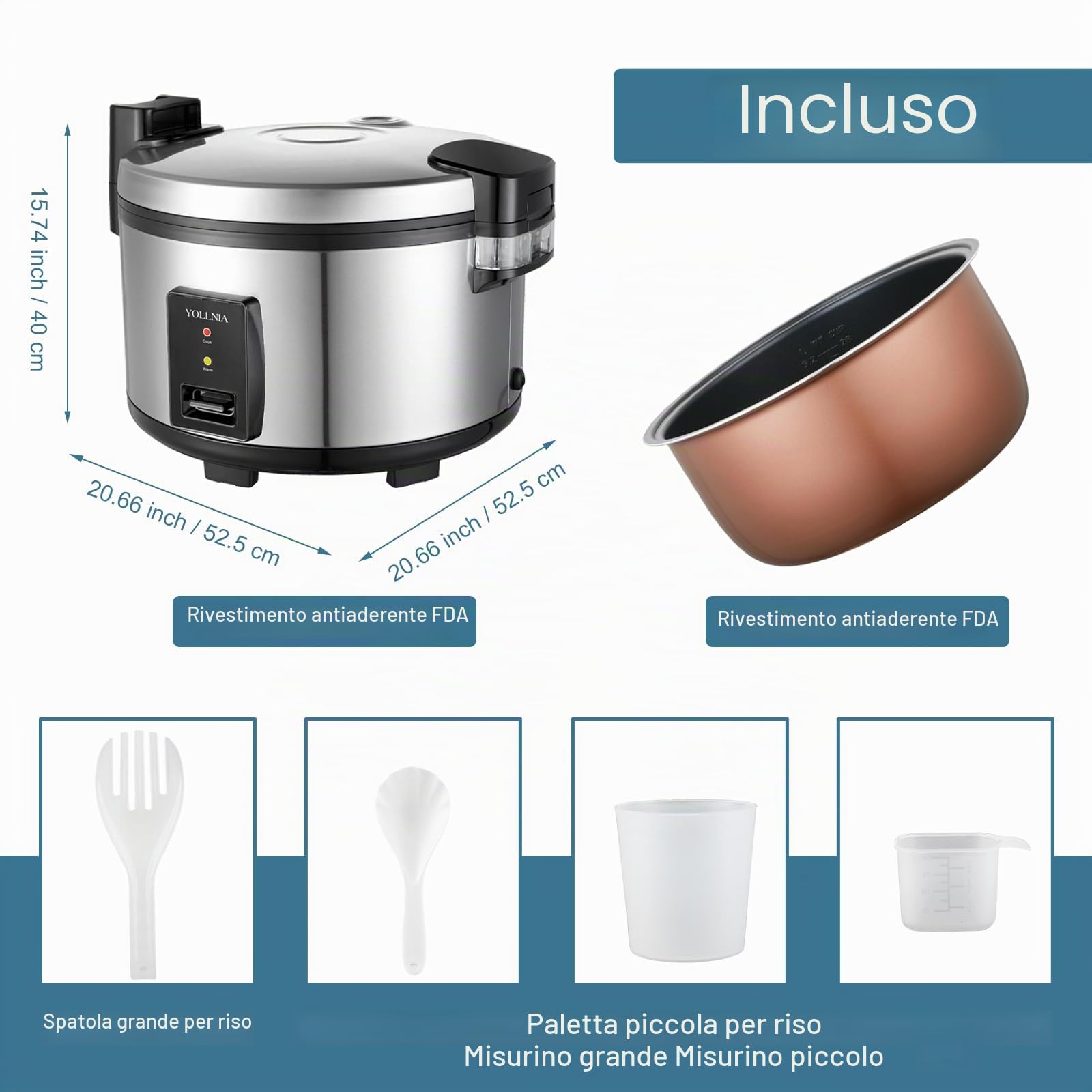 Cuociriso commerciale da 20 litri per 35-50 persone