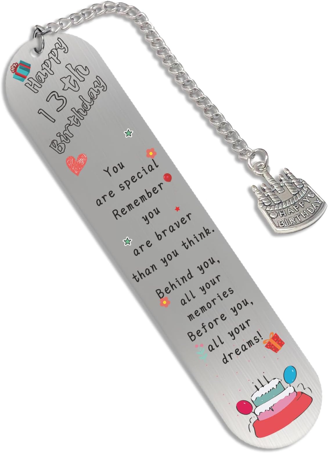 YTUGCG Bookmarks 13th Birthday Gifts for Girls. Inspirational Words for Daughter, Happe Birthday Present for Book Lover, Personalized Durable Souvenirs for Sister Friends Niece Bestie (13th), NHLW-10