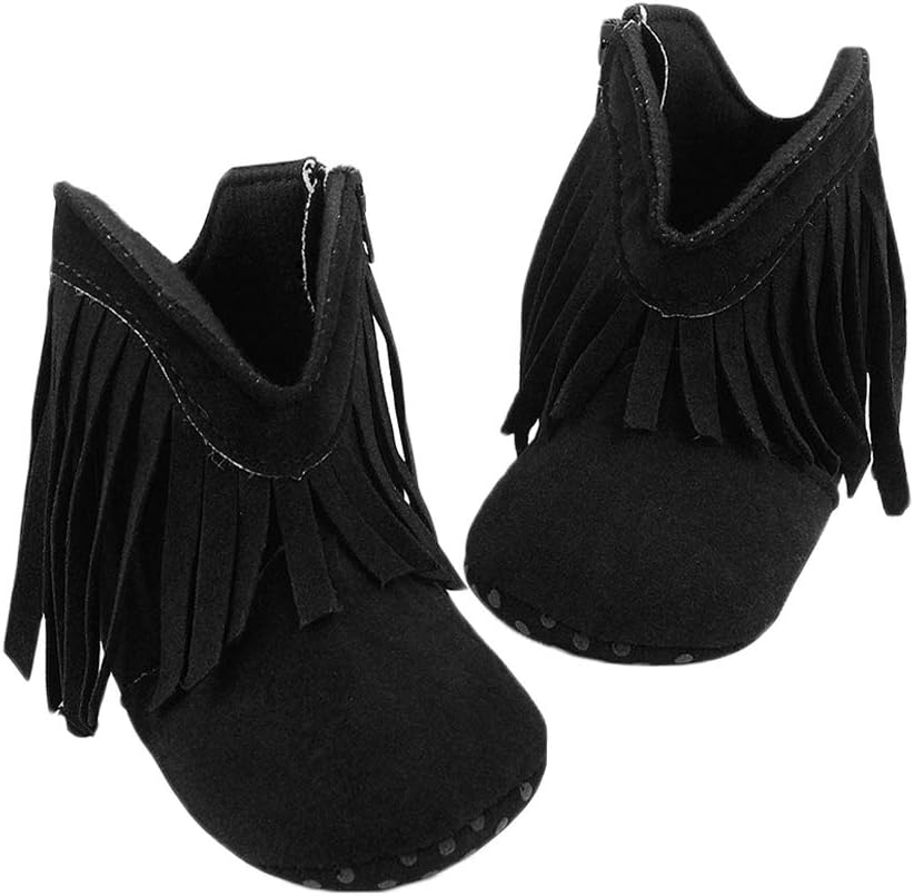 ESTAMICO Baby Girls' Cowboy Tassel Boots 6-12 Months Infant Black