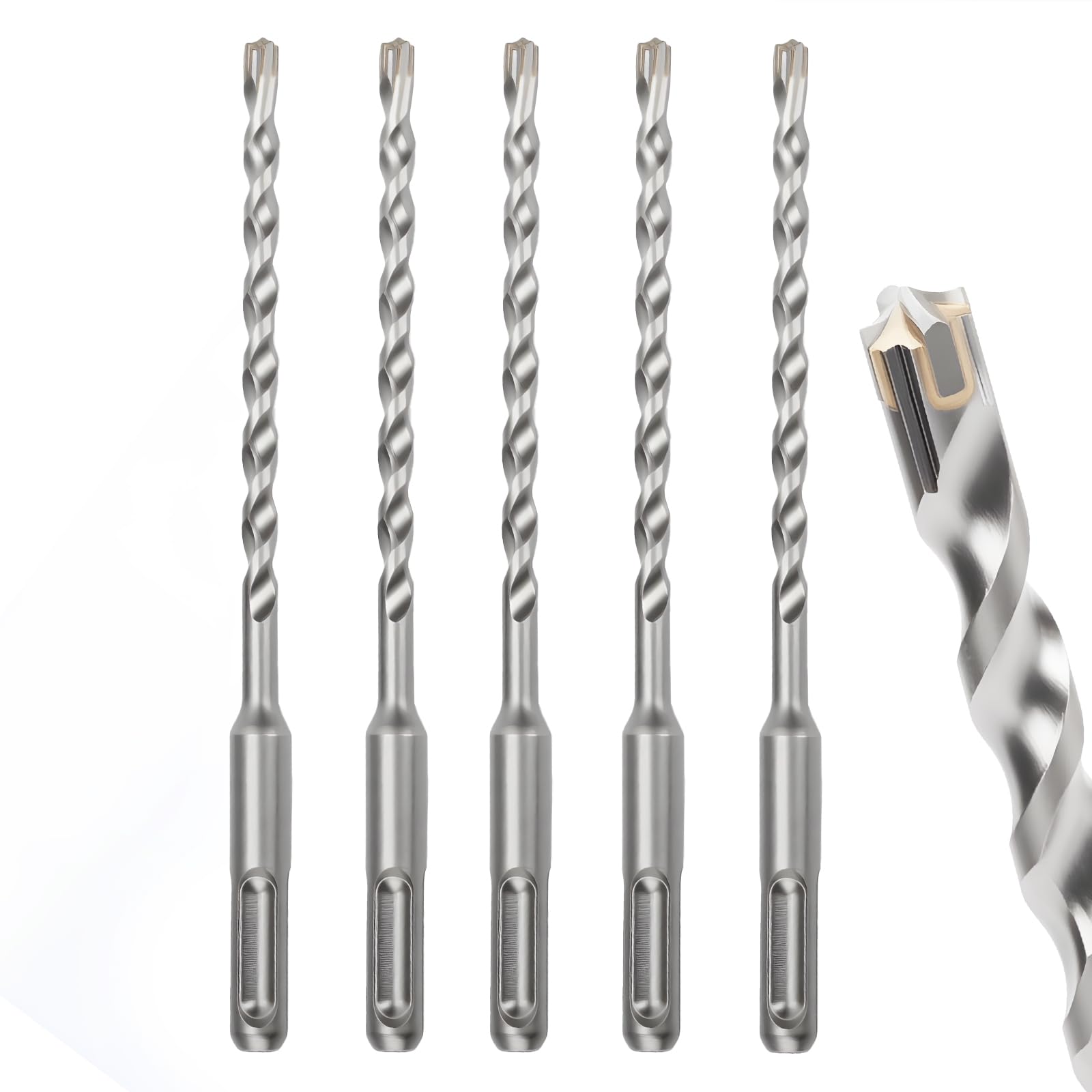 MOXPIFY 6mm Masonry Drill Bit 160mm Long, Hammer SDS Drill Bit for Reinforced Concrete, Brick Walls, SDS Plus Shank (6mm x 160mm x 5) — image 1