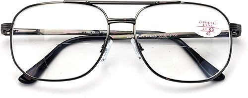 Miniatura 2 de V.W.E. Gafas de lectura bifocales de metal lágrima - Lector cuadrado de bisagra de resorte de lente grande - Lente transparente