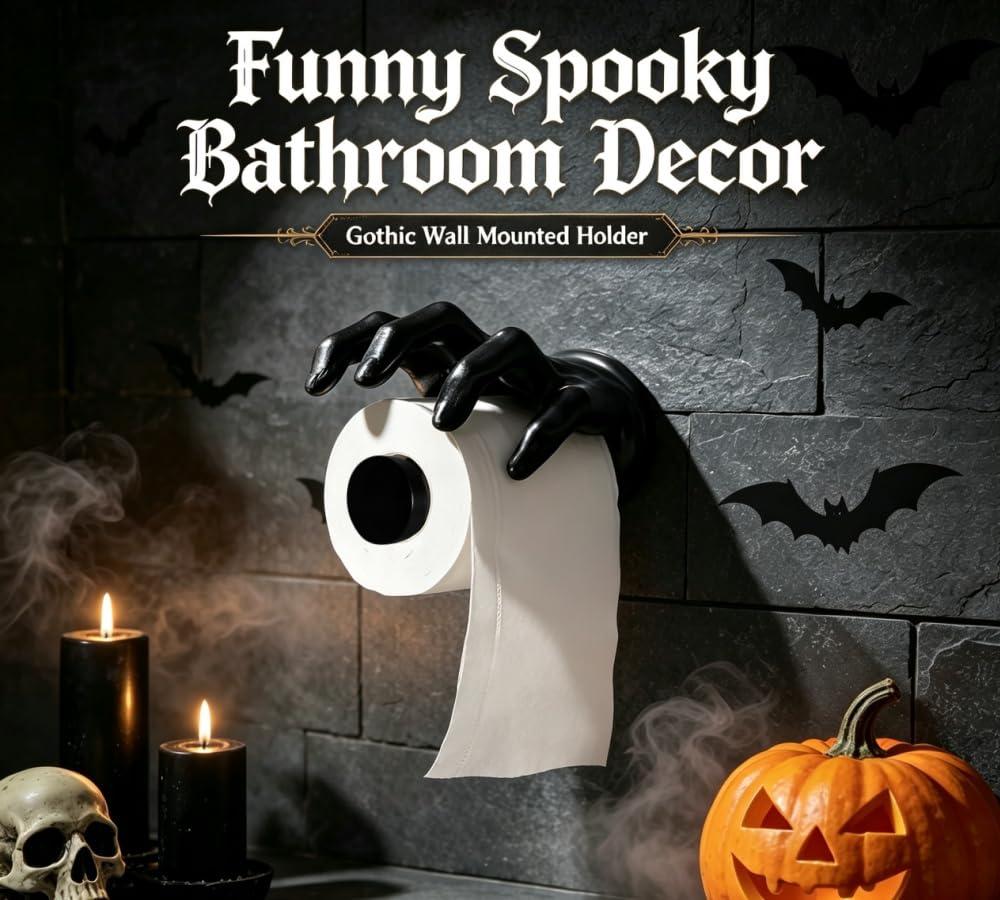 3D Ghost Hand Toilet Paper Holder, 3D Printed Gothic Wall Mounted Toilet Roll Holder, No Drill Easy Install Funny Spooky Bathroom Decor, Creative Toilet Tissue Holder for Halloween Bar Man Cave — Amazon image 7