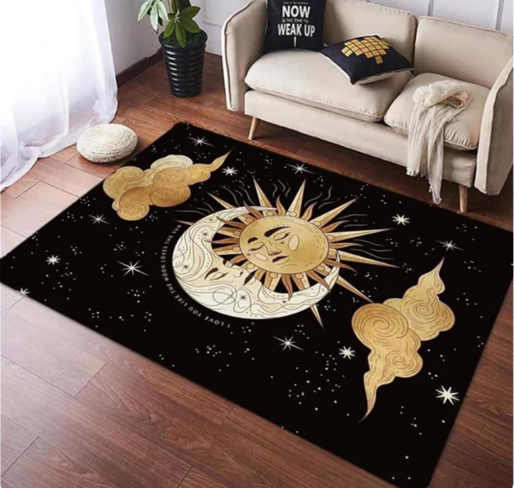 PASPRT Soleil Et Lune Imprimé Salon Tapis Or Imprimé Tapis De Sol Chambre Décor Chambre Décoration Chambre 140X200Cm
