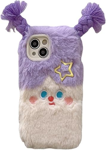 Bonita funda de teléfono de felpa de dibujos animados compatible con iPhone 13 Pro, divertida funda de teléfono 3D verde peluda para invierno cálido