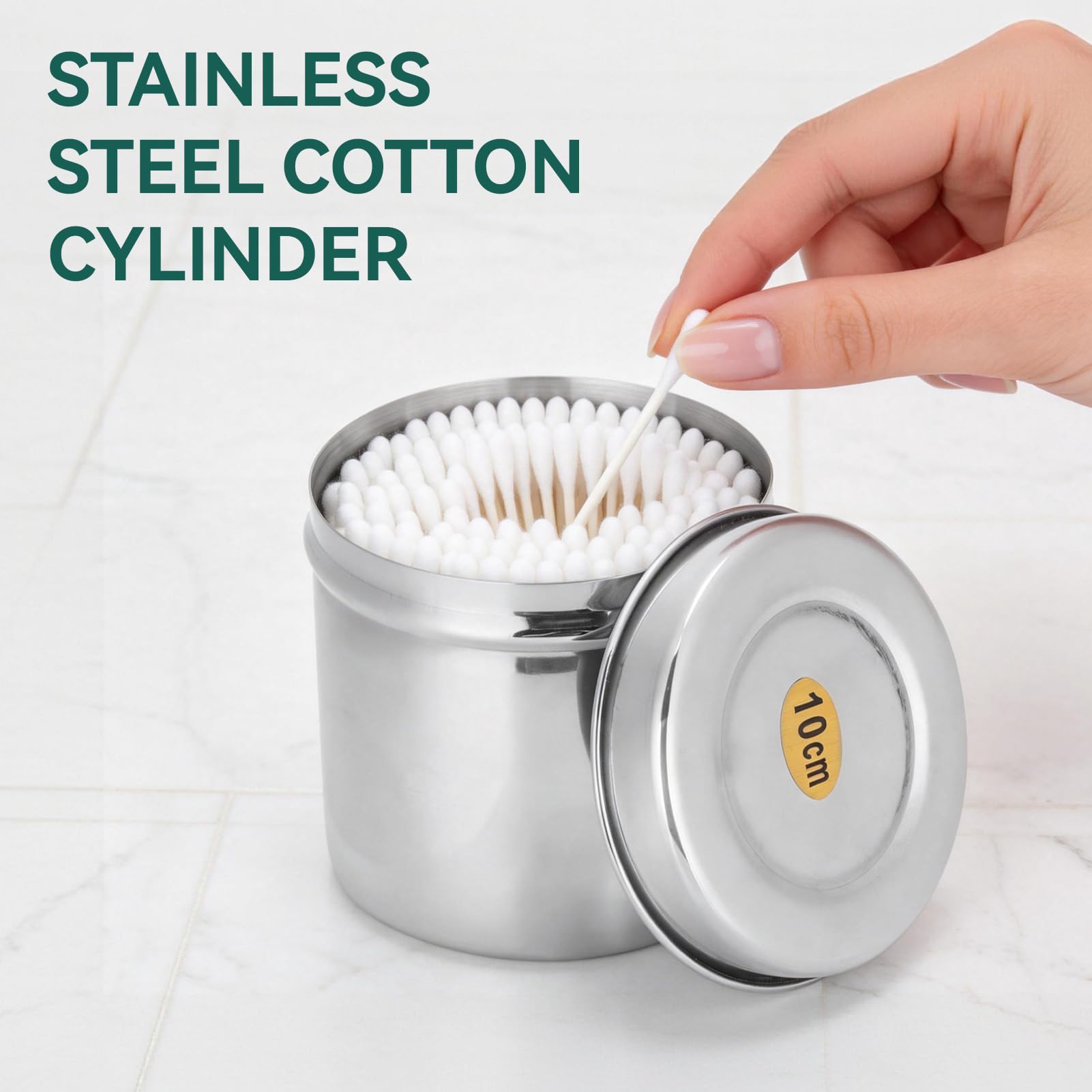 Organizador de almacenamiento para encimera de tocador de baño, caja contenedora de tarro de caja de acero inoxidable con tapa, vaso de bola de algodón para tarro de bote para bastoncillos de algodón