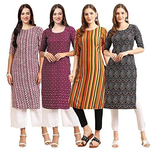 Image of Pinkmint Women's Crepe Digital Print Straight Kurta [Pack of 4]