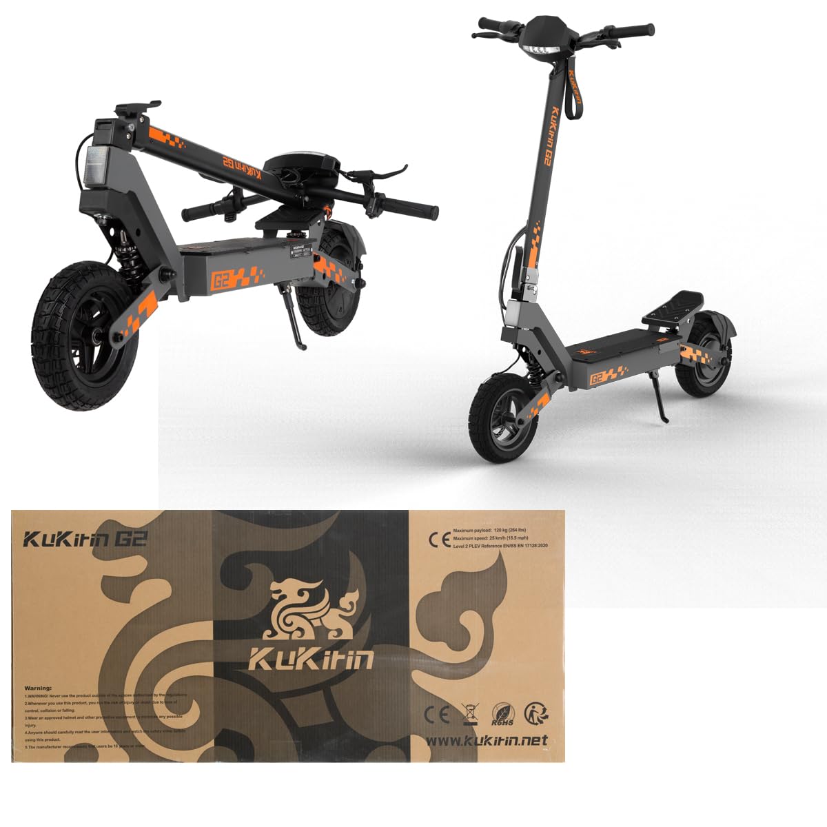 KUKIRIN G2 Trottinette Électrique Adulte, Batterie 48V 15,6Ah, Jusqu’à 55 km, Pneus Tubeless 10 Pouces, Double Suspension, Double Frein à Disque, Écran Couleur Tactile, Pliable
