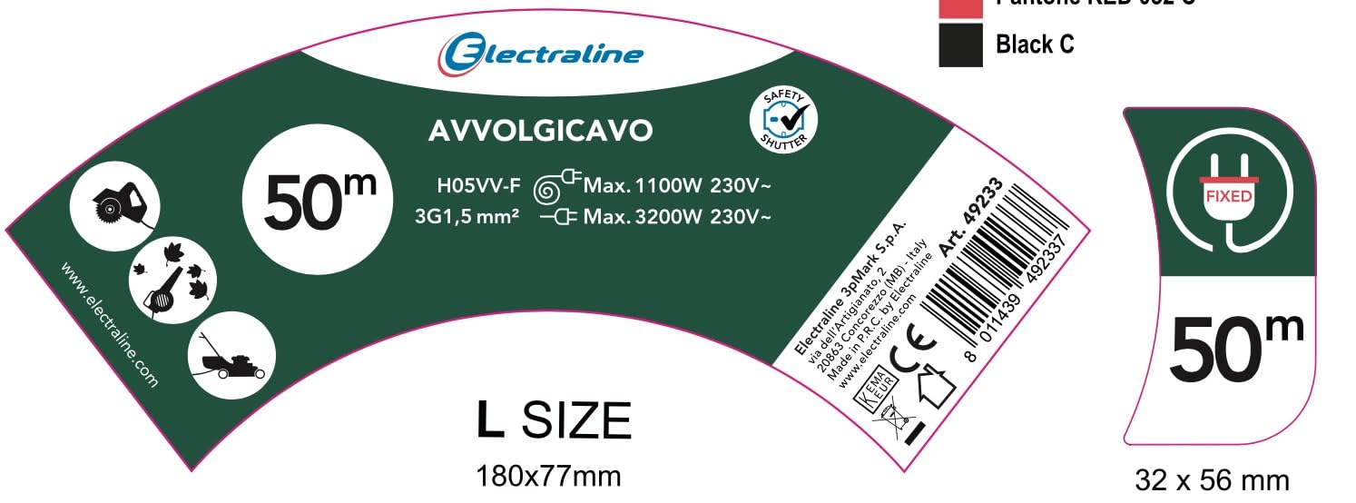 Electraline 49233 Prolunga Giardino con Avvolgicavo 50 mt Spina 16A e Presa Polivalente (Schuko + 10/16A) Adatta per Elettrodomestici da Giardinaggio, con Protezione, Verde/Arancione