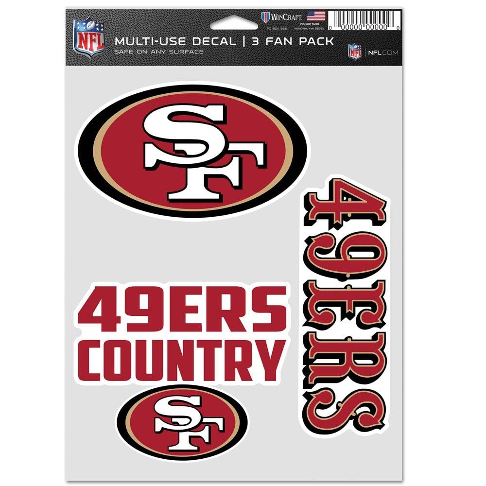 NFL San Francisco 49ers Aufkleber, Mehrzweck-Fan, 3 Stück, Teamfarben, Einheitsgröße