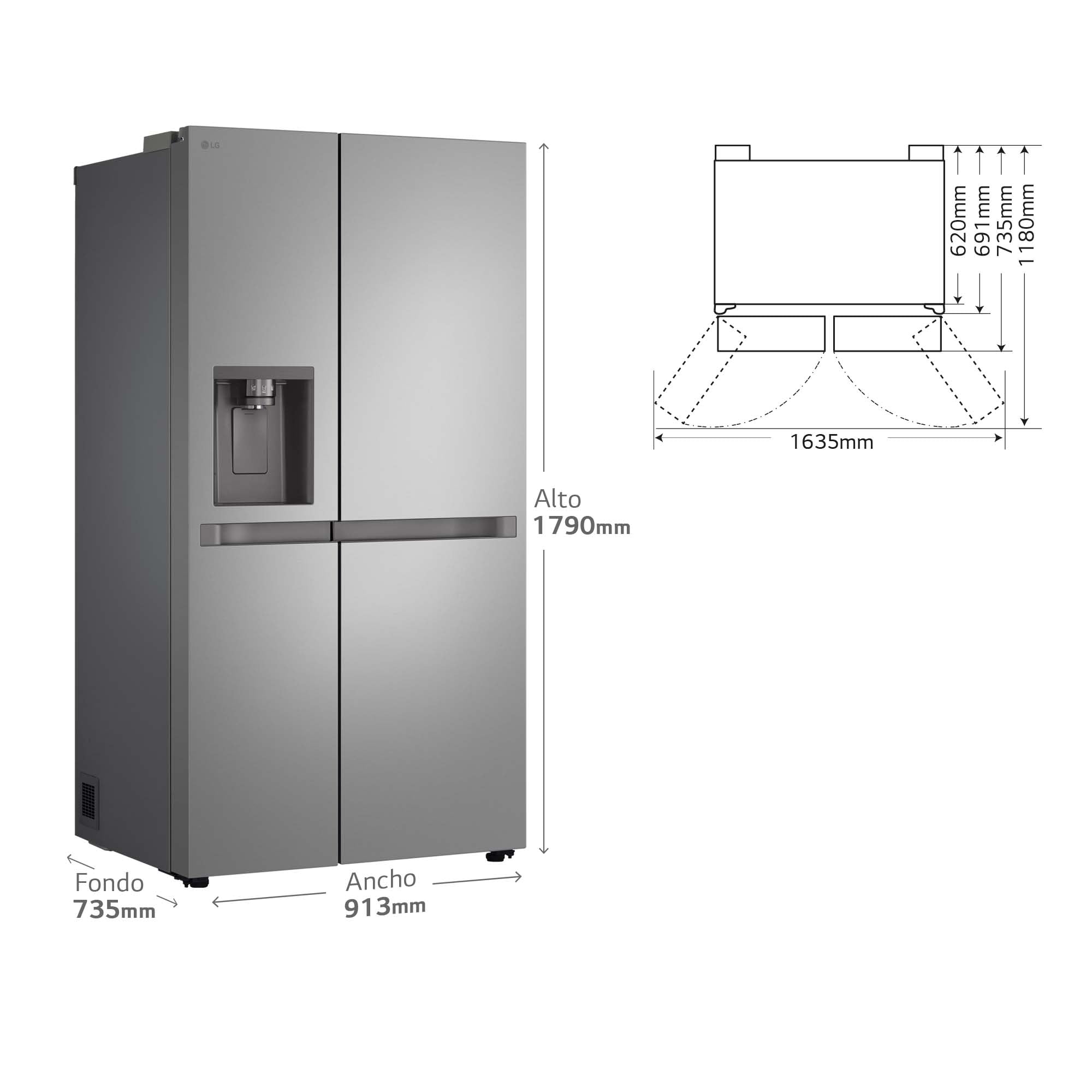LG GSLC40PYPE - Frigorífico Side by Side, Serie 400, Clasificación E, 641 L, Inox Anihuellas