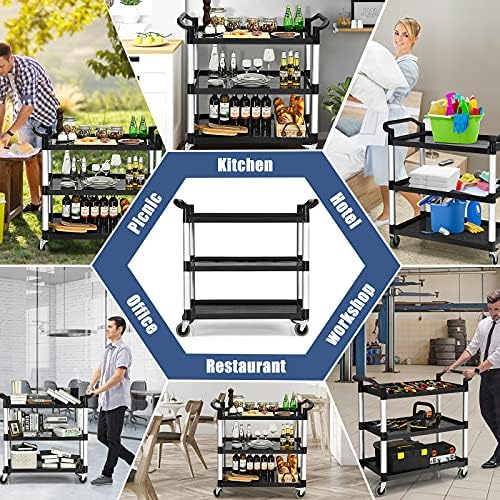 TANGZON 3 Tier Service Cart, Rolling Tool Trolley with Locking Wheels & Handles, 103 x 49 x 98cm, Large Utility Trolley Cart for Workshop, Garage, Hotel & Restaurant, 150kg Load Capacity