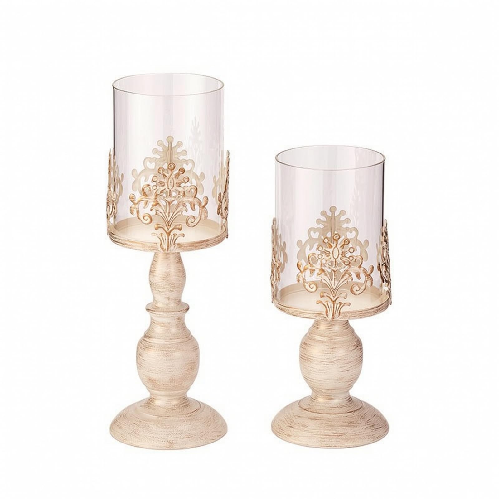 KESOTO 2 Pezzi Portacandele a Piedistallo | Decorativo, Portacandele in ferro Copertura in, Romantico, per Decorazione Domestica, Feste, Consolle D'ingresso, Beige